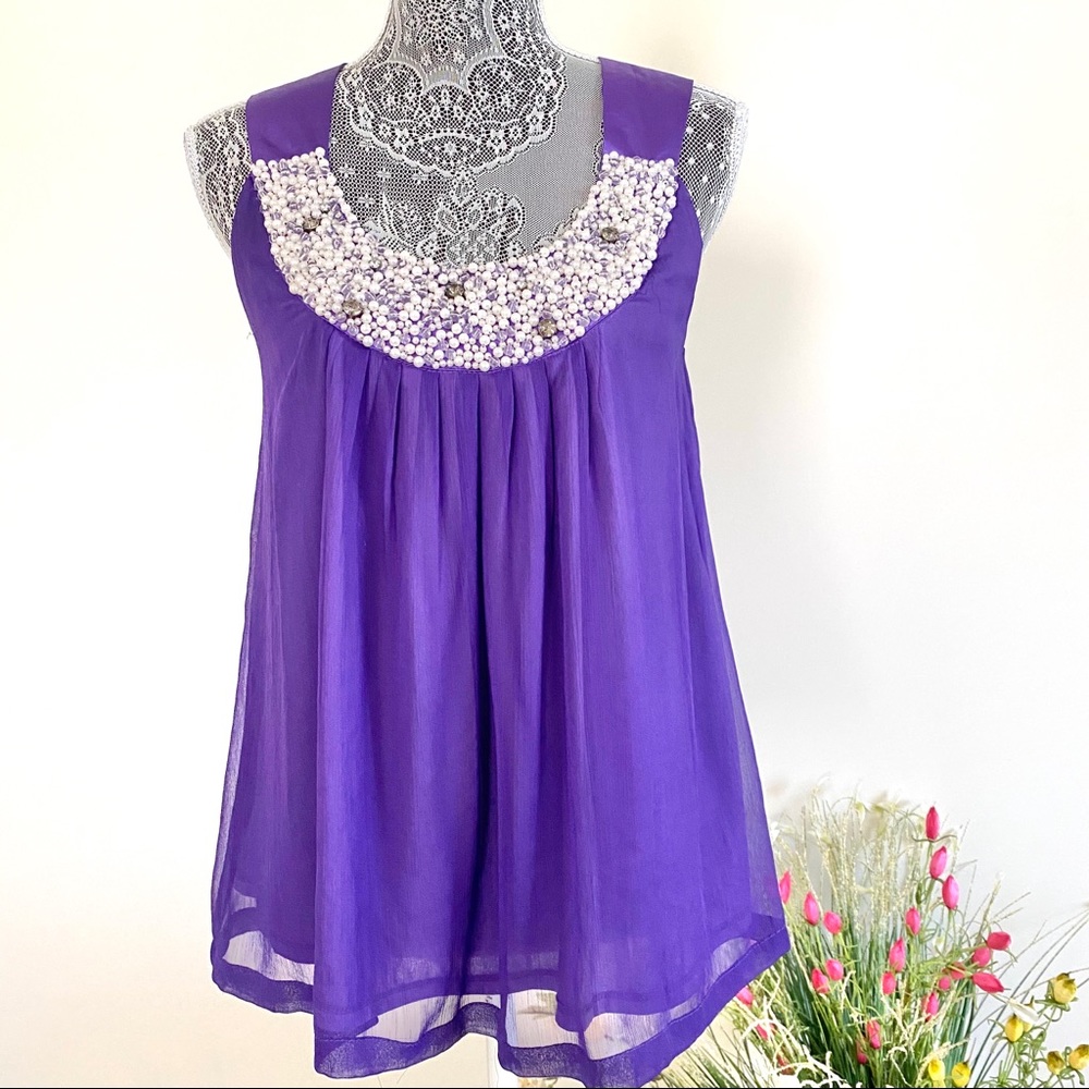 Bead Embellished Violet Dolly Dress Top